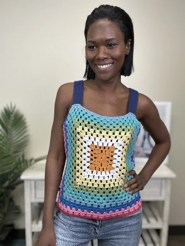 Chasing Rainbows Women's Colorful Crochet Tank Top casual tank top