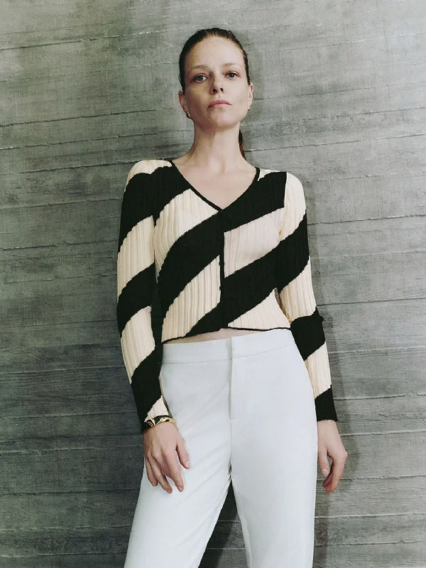V-Neck Knitted Cardigans Houndstooth Herringbone Solid