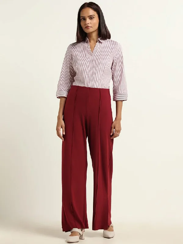 Wardrobe Plain Maroon Trousers Trousers stylish elegant