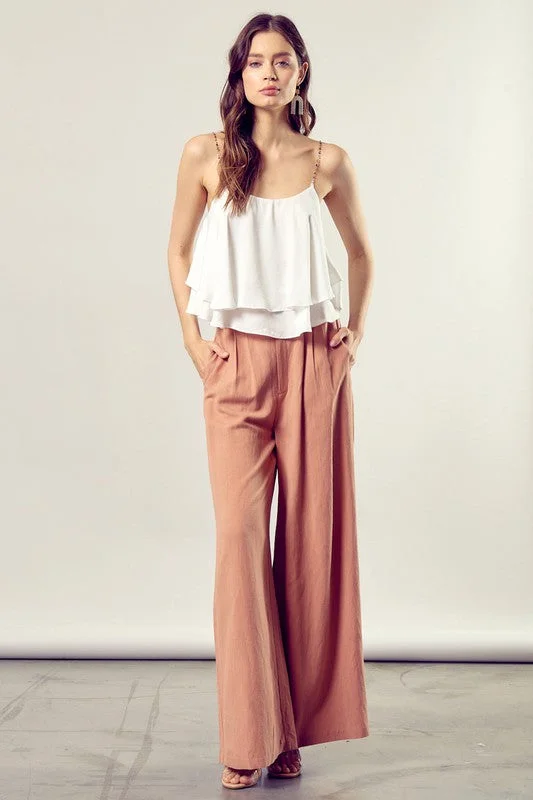 Dressy Cami Tank Top With Beaded Straps beige tank top