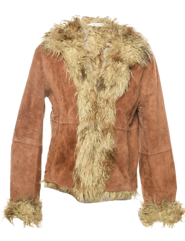 Light Brown Shearling Suede Jacket - M Notch Collar Jacket Peter Pan Collar Jacket Cowl Neck Jacket Light Brown Shearling Suede Jacket - M Notch Collar Jacket Peter Pan Collar Jacket Cowl Neck Jacket