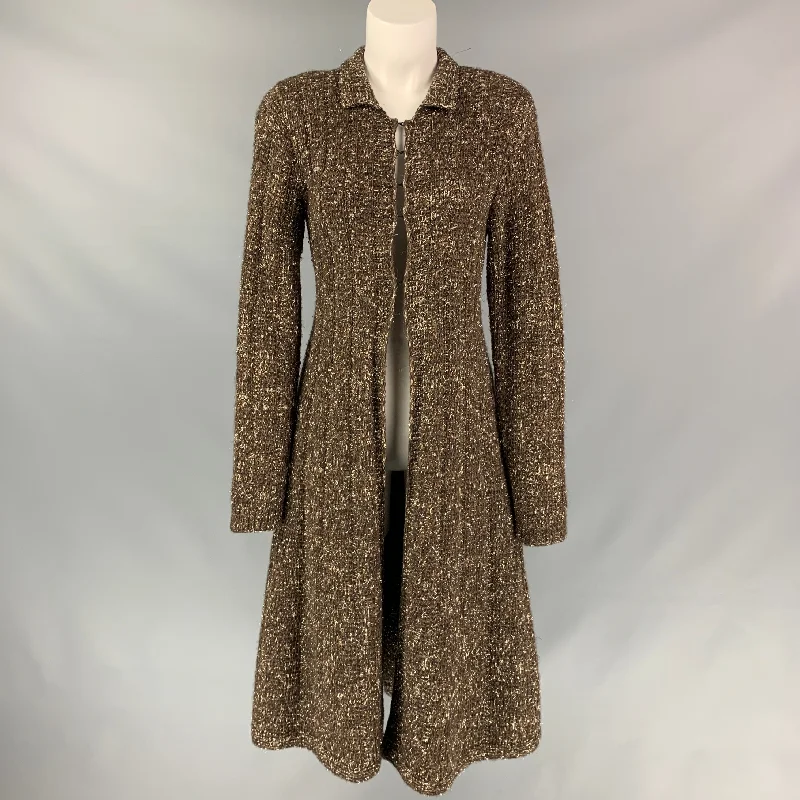 RALPH LAUREN Purple Label Size 8 Gold & Brown Knitted Cashmere Blend Coat Appliqued Beaded Sequined RALPH LAUREN Purple Label Size 8 Gold & Brown Knitted Cashmere Blend Coat Appliqued Beaded Sequined