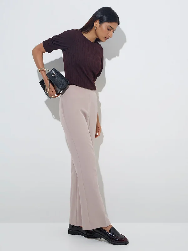 Wardrobe Beige Bootcut High-Rise Trousers Trousers Pleated Formal