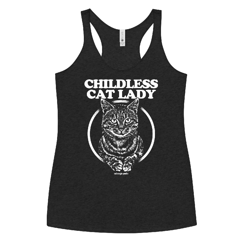 CHILDLESS CAT LADY TABBY Women's Racerback Tank activewear tank top