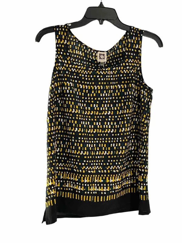 Anne Klein Size 4 Black Yellow Print Tank Top casual tank top