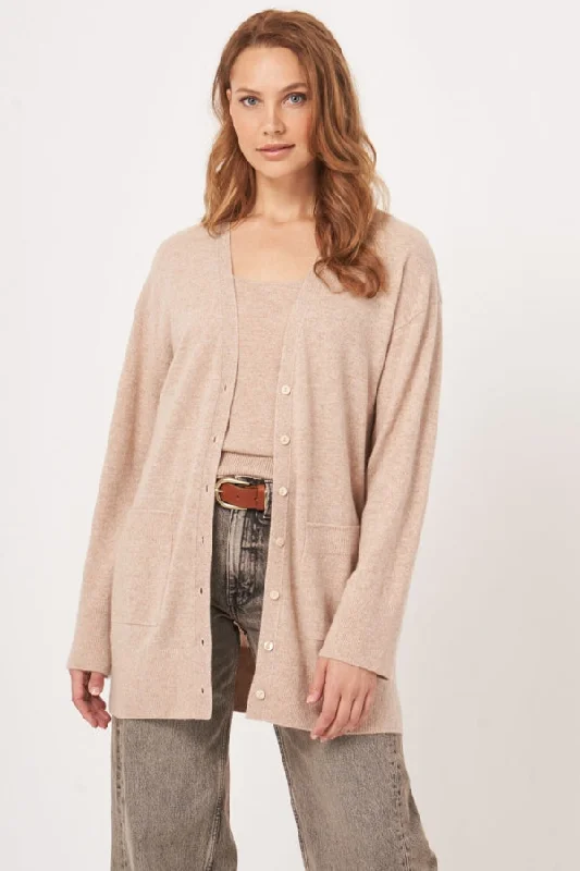 REPEAT CASHMERE Mid-Length V-Neck Cardigan Mesh Blend Leather Blend Suede Blend
