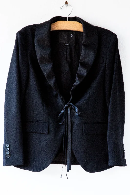 Shirred Tuxedo Blazer Cotton Blend Blazer