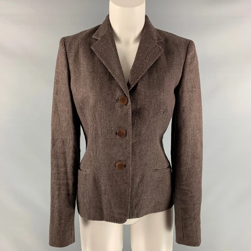 RALPH LAUREN 'COLLECTION by'  Size 6 Brown Linen Contrast Stitch  Blazer Women's Unique Blazer