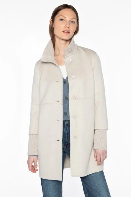 Kinross Cashmere Button Front Knit Trim Coat empire Basque Peplum