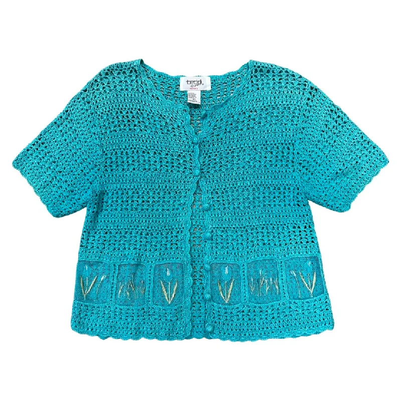 Vintage Pool Blue Mini Crochet Cardigan (M) Hooded Cardigan Collared Cardigan Shawl Collar Vintage Pool Blue Mini Crochet Cardigan (M) Hooded Cardigan Collared Cardigan Shawl Collar