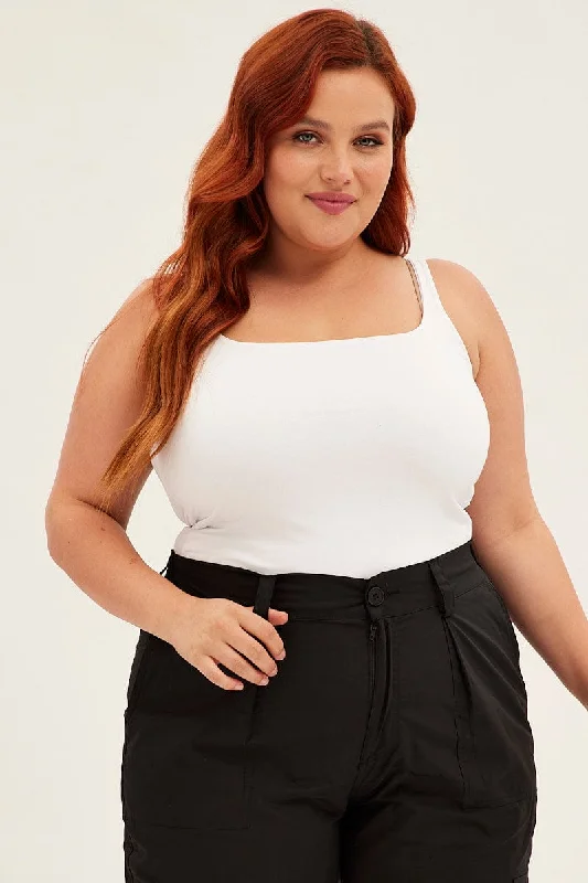 White Tank Top Sleeveless Square Neck cropped tank top
