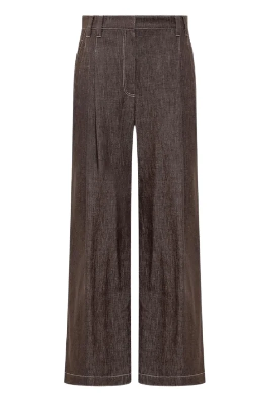 Denim-Effect Wide Smart Trousers Trousers chic elegant