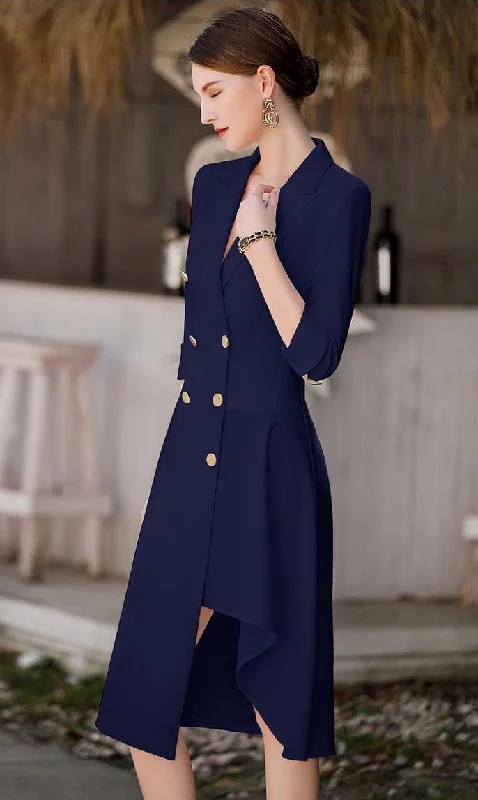 Navy Asymmetrical Tunic Blazer Dress Women's Long Blazer