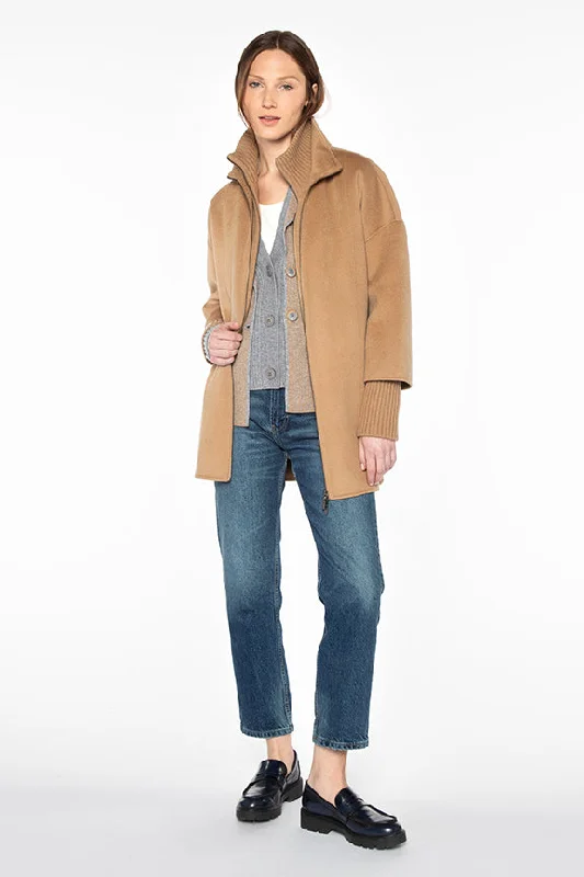 Knit Insert Zip Mock Coat Rayon Velvet Corduroy