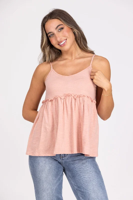 Simply Dreaming Women's Ruffle Waist Lightweight Tank Top striped tank top
