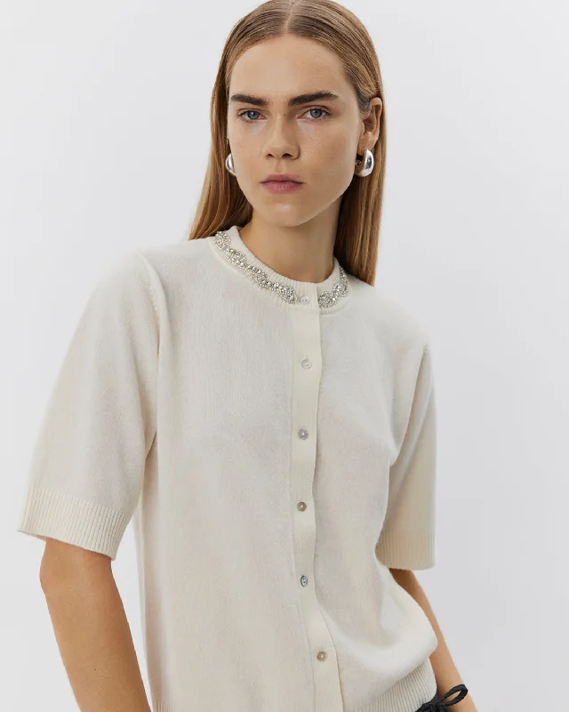 ELLERYSW CARDIGAN - Off white Zippered Front Buttoned Front Snap Front