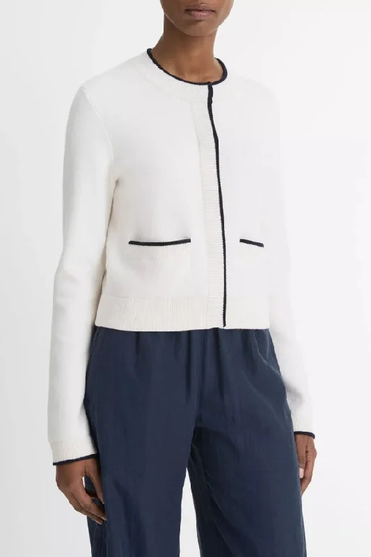 VINCE Contrast-Tipped Wool-Blend Snap Cardigan Print Jacquard Patchwork