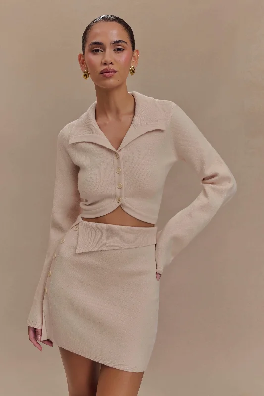 Annabelle Knit Curved Hem Cardigan - Cream Handmade Hand-knitted Hand-woven