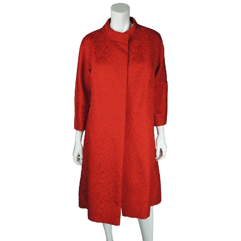 Vintage 50s Couture Evening Coat Red Silk Brocatelle Sz M Rayon Velvet Corduroy