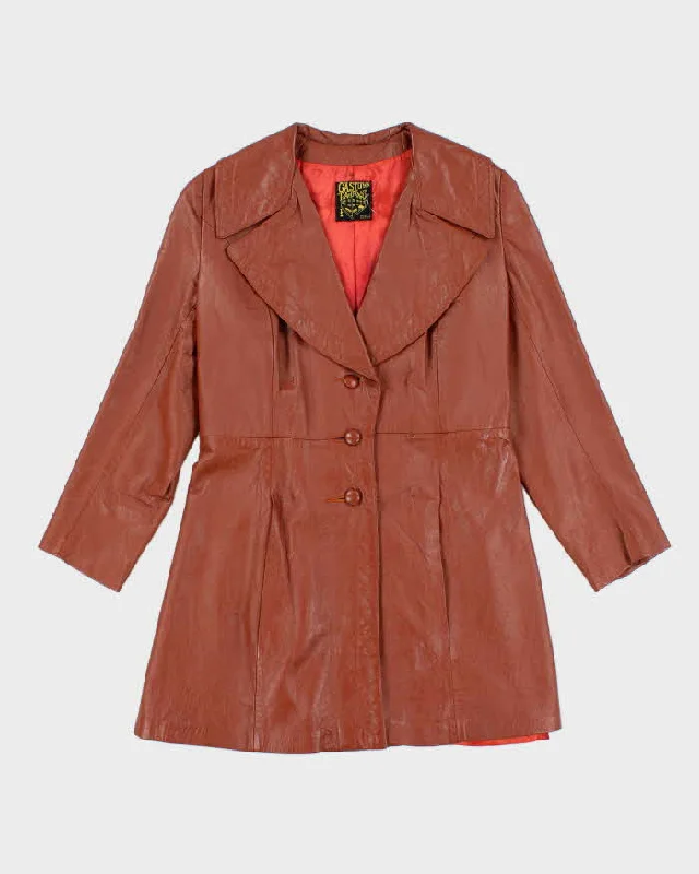 Vintage Women's 70's Gas Town Ltd Double Breasted Leather Trench Coat - M Satin Silk Chiffon Vintage Women's 70's Gas Town Ltd Double Breasted Leather Trench Coat - M Satin Silk Chiffon