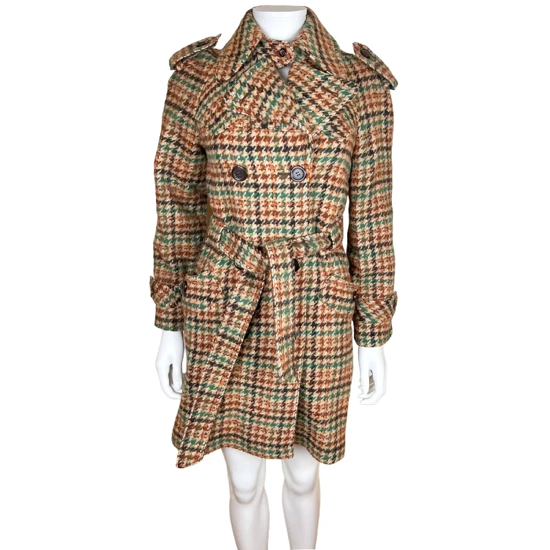 1960s Houndstooth Coat Ladies Wool Trench Style S XS Parka Anorak Hoodie
