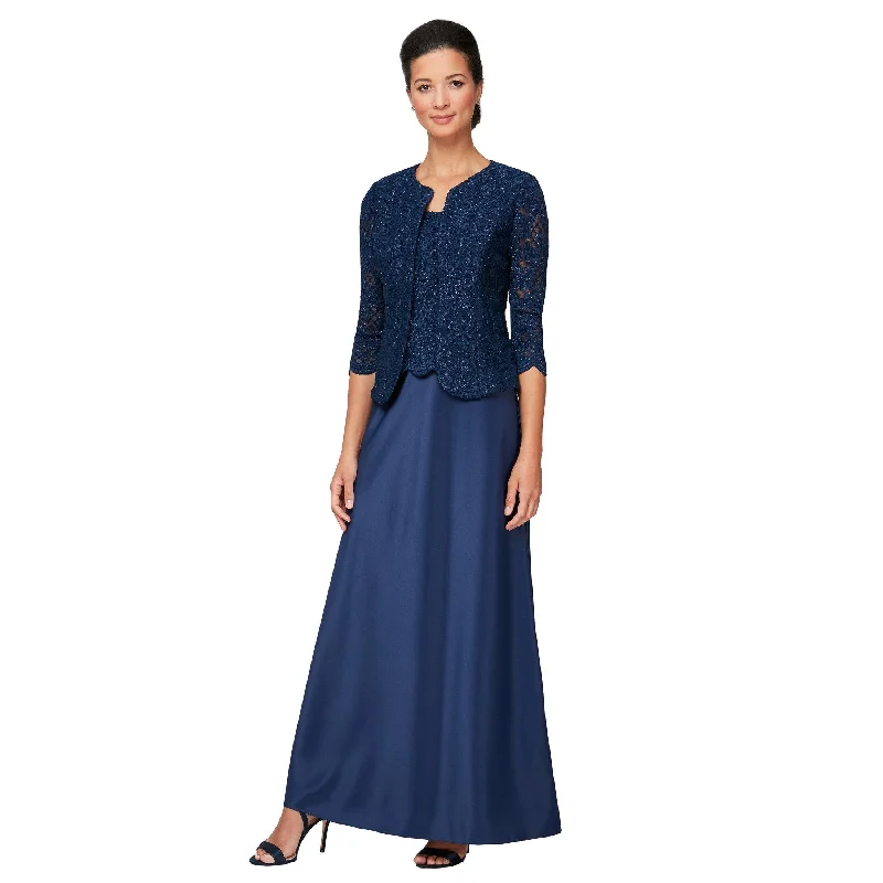 Alex Evenings AE81122326 Long Formal Jacket Dress Satin Fabric Silk Fabric Chiffon Fabric Alex Evenings AE81122326 Long Formal Jacket Dress Satin Fabric Silk Fabric Chiffon Fabric