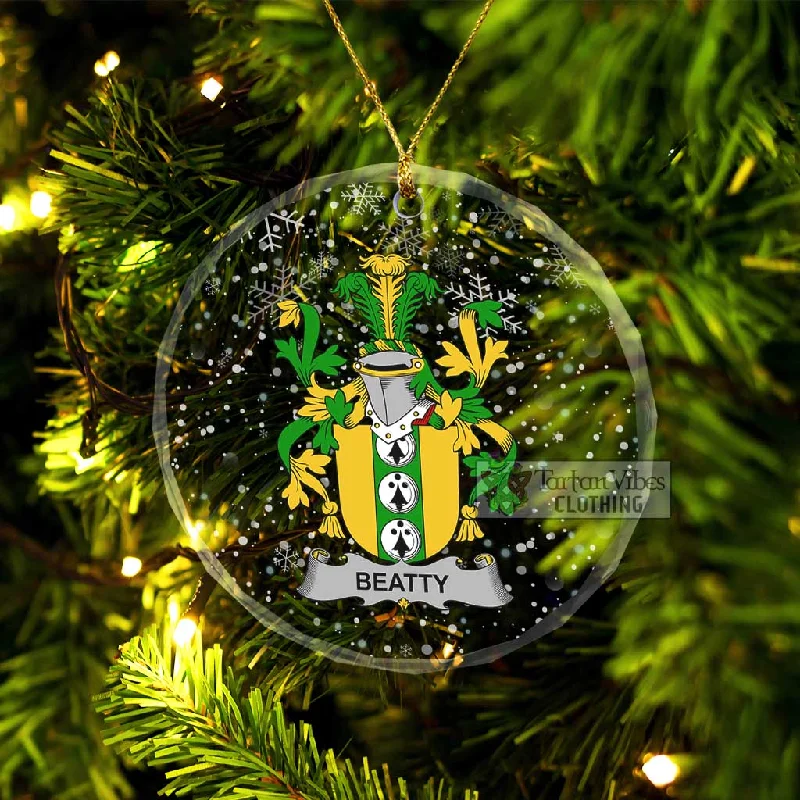 Beatty Irish Clan Christmas Glass Ornament with Coat of Arms Tie-Waist Belted Drawstring Beatty Irish Clan Christmas Glass Ornament with Coat of Arms Tie-Waist Belted Drawstring