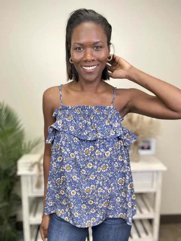 Sky Gazer Women's Smocked Ruffle Tank Top casual tank top