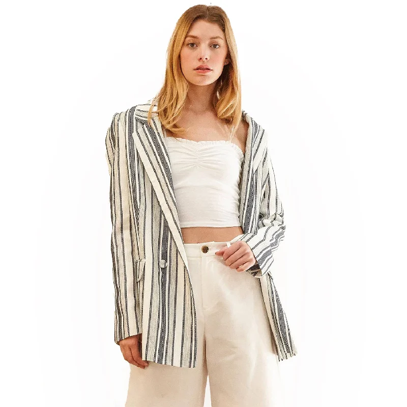 Women's Stripe Blazer in Blue White Women's Unique Blazer