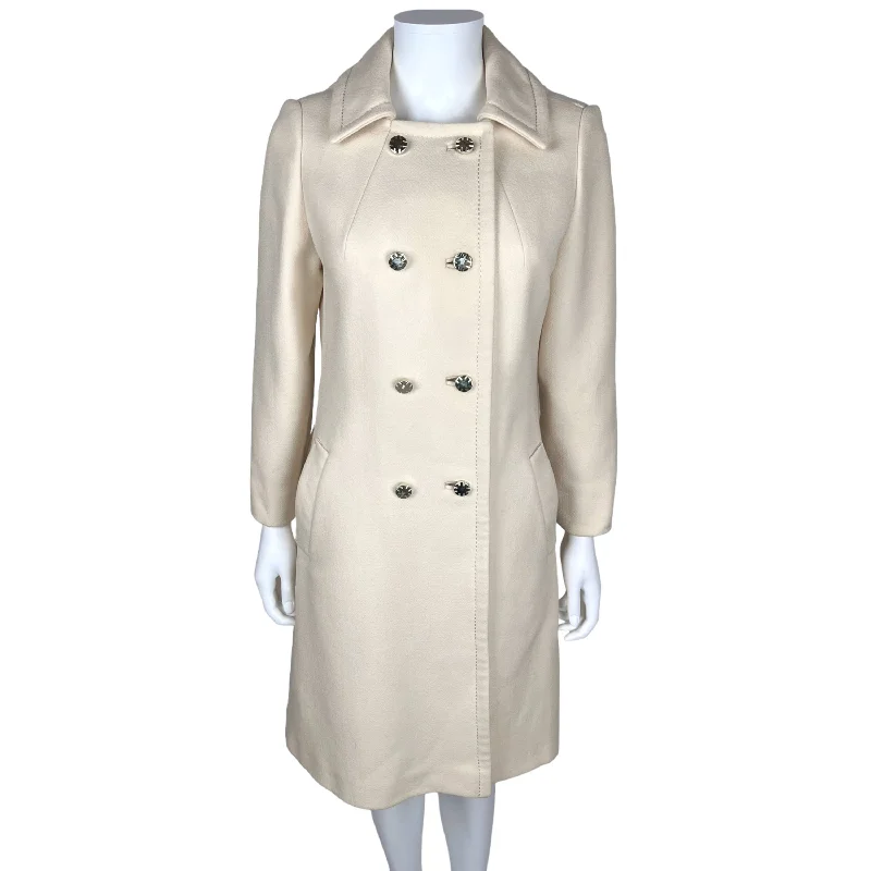 Vintage 1960s Spring Coat Cream White Wool Jackie K Era S M Cape Coat Herringbone Coat Tweed Coat