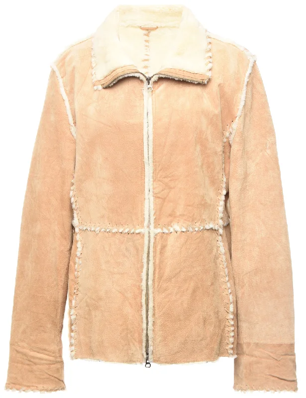 Light Brown Faux Shearling Suede Jacket - XL Denim Fabric Leather Fabric Suede Fabric Light Brown Faux Shearling Suede Jacket - XL Denim Fabric Leather Fabric Suede Fabric