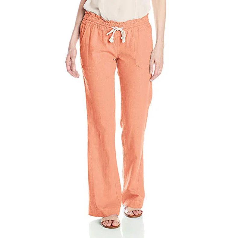 Cotton Linen Lace-up Loose Trousers Trousers Office Stylish