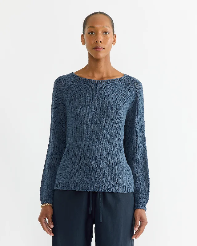 Boat Neck Sweater in Navy Hooded Caped Shawl Collar