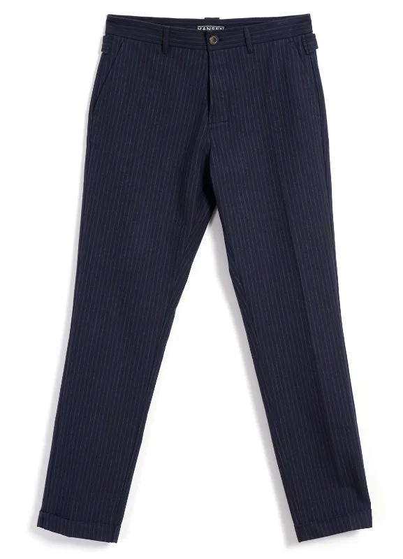 FINN | Side Buckle Regular Trousers | Blue Pin Trousers Designer Luxury