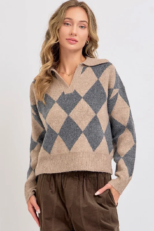 DIAMOND PATTERN SWEATER - CHARCOAL Thin Thick Dense