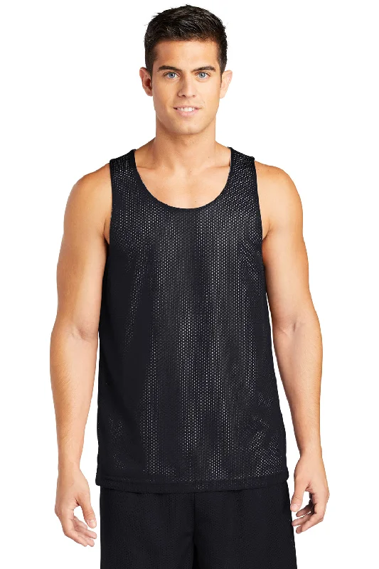Sport-Tek Mens Reversible Mesh Moisture Wicking Tank Top - Black - Closeout modal blend tank