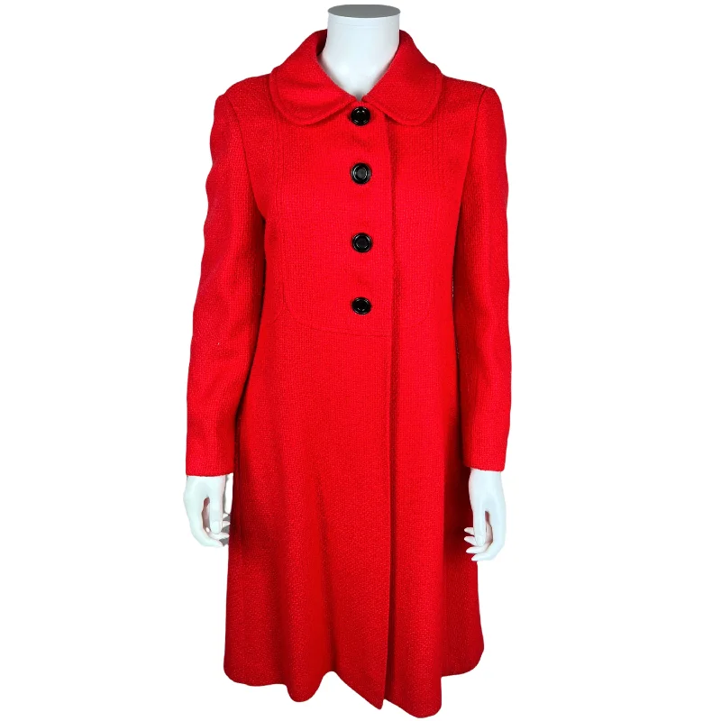 Vintage 1970s Spring Coat Bright Orange Red Acrylic Ladies M Wool Cashmere Tweed