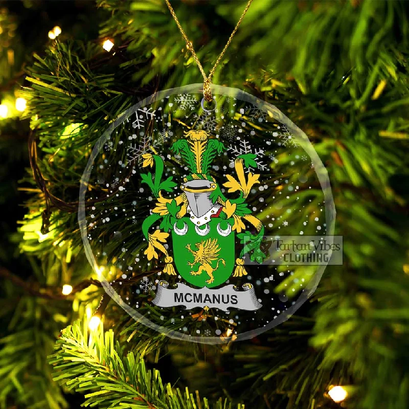 McManus Irish Clan Christmas Glass Ornament with Coat of Arms Print Jacquard Embroidered McManus Irish Clan Christmas Glass Ornament with Coat of Arms Print Jacquard Embroidered