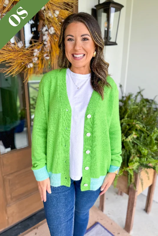 Caryn Lawn Frankie Sweater Cardigan in Lime Notch Collar Peter Pan Collar Cowl Neck