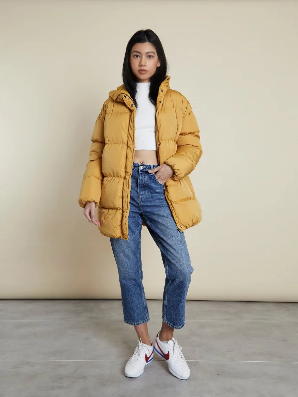 Glamorous Mustard Padded Longline Puffer Coat Elasticated Drawstring Belted