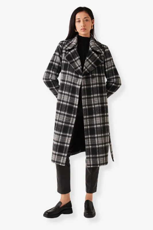 Esmaee - Concrete Coat - Black Check Embroidered Appliqued Beaded