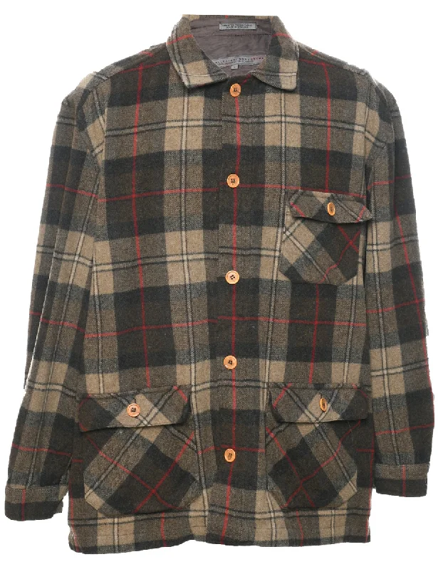 Checked Wool Jacket - L Rayon Jacket Velvet Jacket Corduroy Jacket