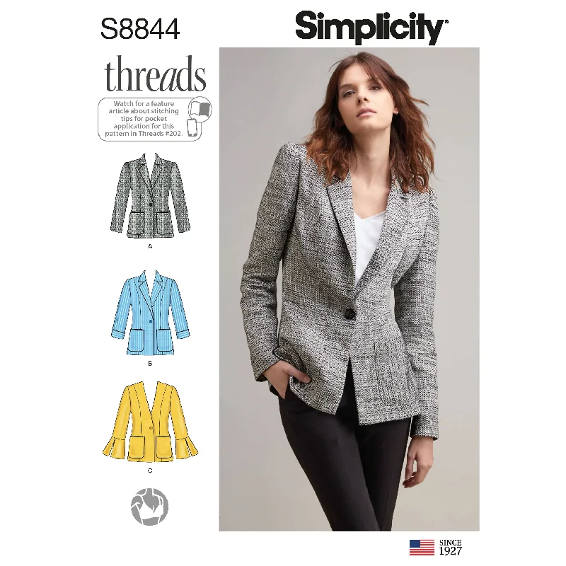 Simplicity Pattern 8844 Misses'/ Miss Petite Unlined Blazer Women's Unique Blazer