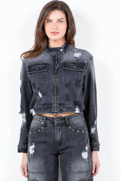 American Bazi Distressed Star Stud Trim Denim Rider Jacket Plus Size Faux Fur Jacket Real Fur Jacket Shearling Jacket American Bazi Distressed Star Stud Trim Denim Rider Jacket Plus Size Faux Fur Jacket Real Fur Jacket Shearling Jacket