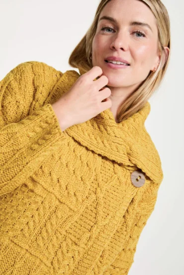 Aran - Merino Patchwork one button collar cardigan - Sunflower Neon metallic Matte