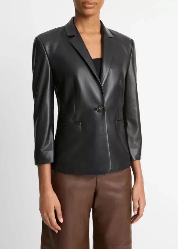 Leather Shrunken Blazer Linen Women's Suit