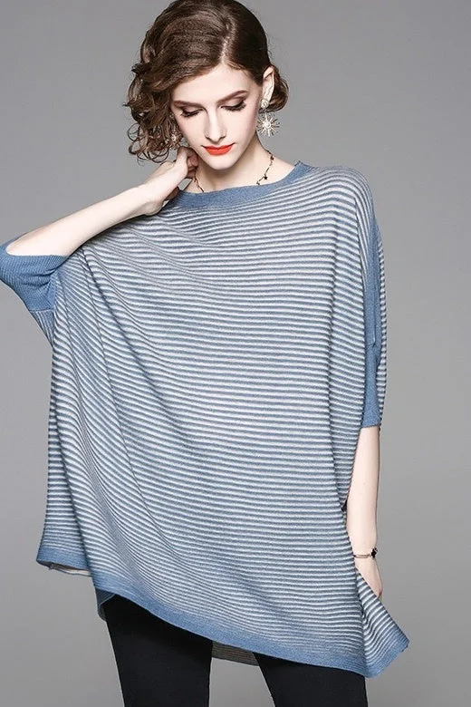 Striped Dolman Sleeve Wool Sweater Mesh Sweater Canvas Denim