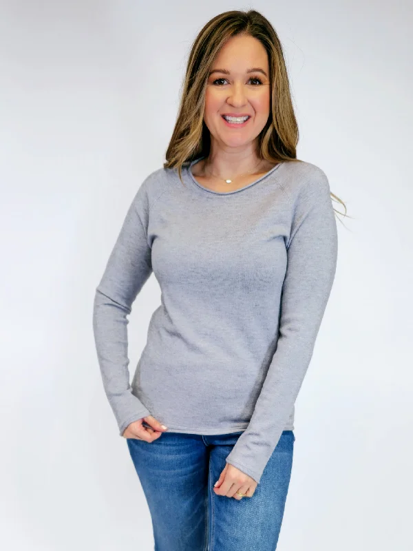 VISCOSE ROUND NECK SWEATER - HEATHER GREY Elasticated Padded Insulated
