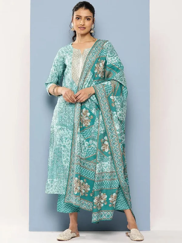 Blue Yoke Design Silk Blend Straight Kurta With Trousers & Dupatta Trousers trendy modern