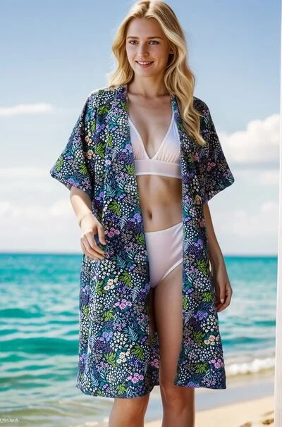 Heimish Full Size Half Sleeve Floral Open Cardigan Plus Size Bright Pastel Dark